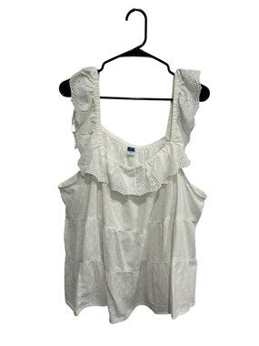 Old Navy 3X White Eyelet Embroidery Ruffle Sleeveless Top Cottagecore Soft Girl